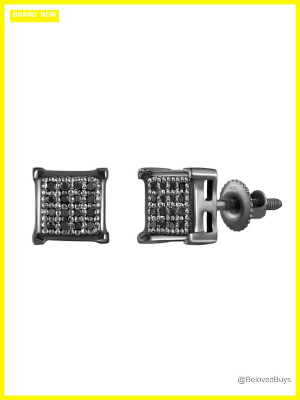 Black Plated Sterling Silver Unisex Diamond Stud Earrings 0.10 Carat